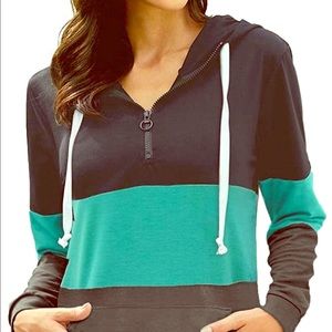 Partial zip stripped hoodie, green black xxl